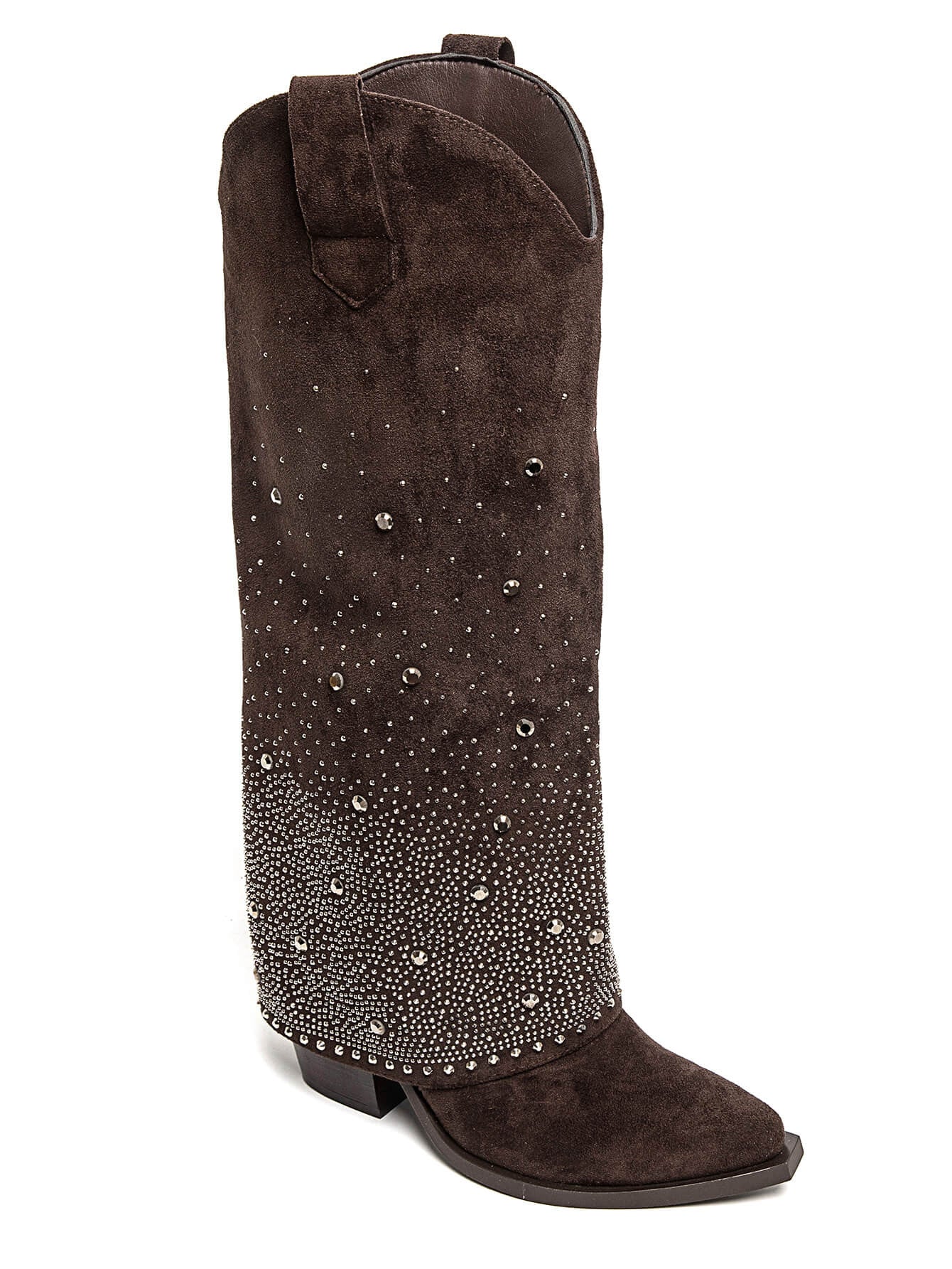 BOTA NOA ALTA POLAINA BRILLOS CHOCOLATE