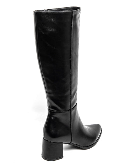 BOTA CLARA ALTA TACÓN NEGRO