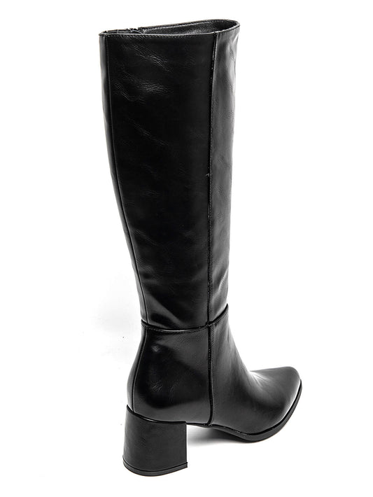 BOTA CLARA ALTA TACÓN NEGRO