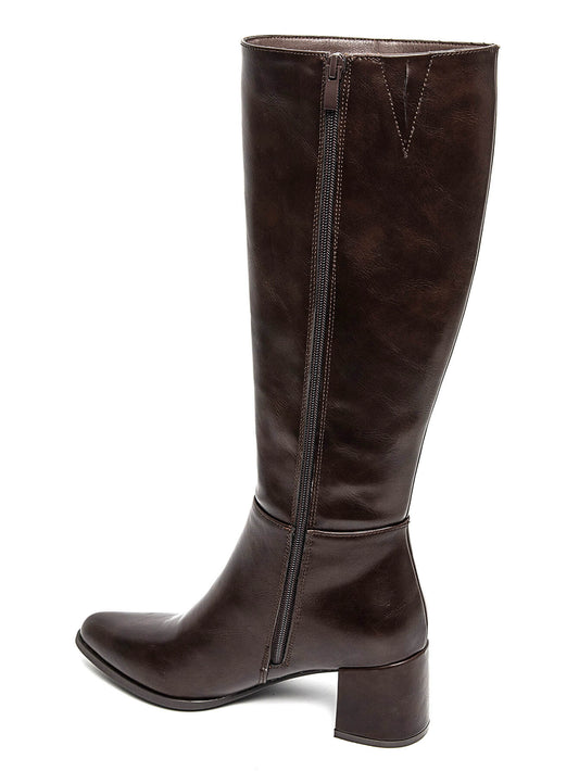 BOTA CLARA ALTA TACÓN MARRÓN