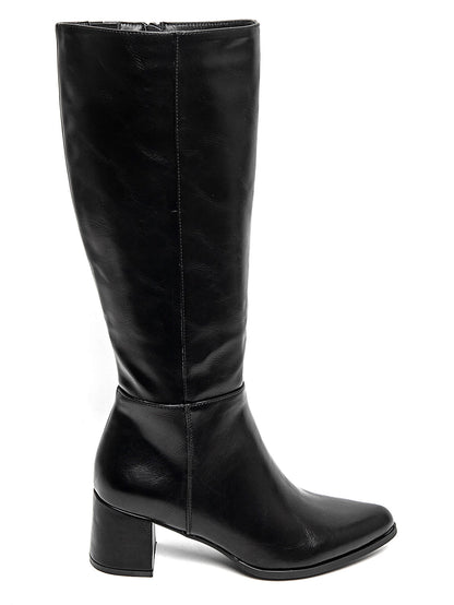 BOTA CLARA ALTA TACÓN NEGRO