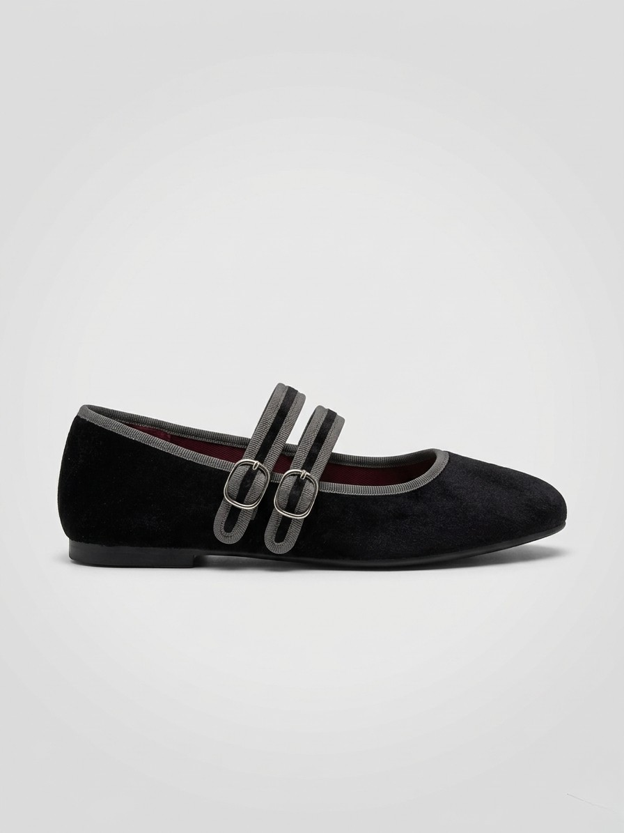 BAILARINA PLANA DOBLE HEBILLA BLACK/GREY