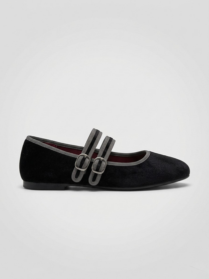 BAILARINA PLANA DOBLE HEBILLA BLACK/GREY