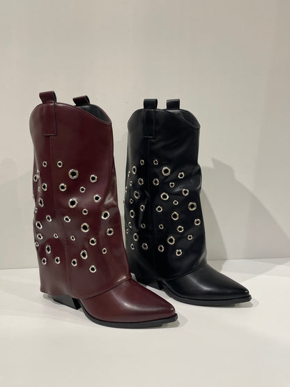 BOTA CAMILA POLAINA OJALES BLACK