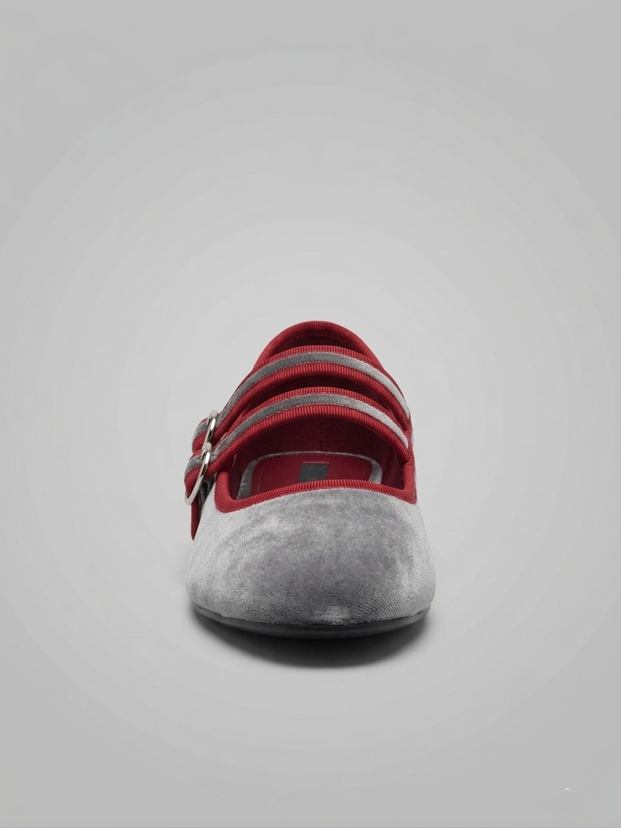 BAILARINA PLANA DOBLE HEBILLA GREY/WINE