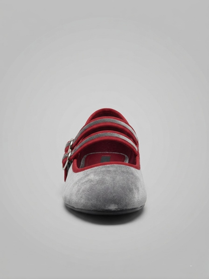 BAILARINA PLANA DOBLE HEBILLA GREY/WINE