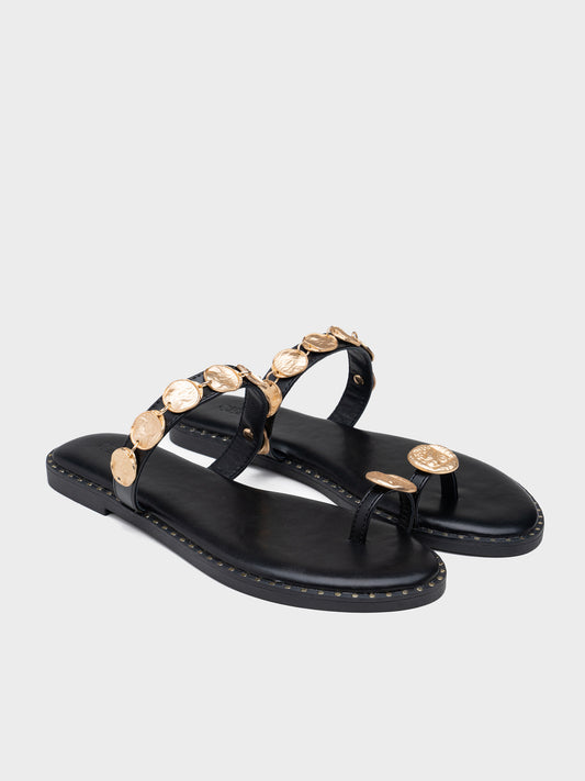 SANDALIA PLANA ANILLO MONEDAS BLACK