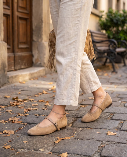 BAILARINA CINTURON MIX PUNTA CUADRADA BEIGE