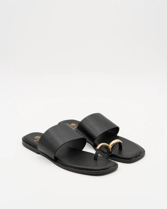 SANDALIA PLANA BANDA ANCHA ANILLO DEDO BLACK