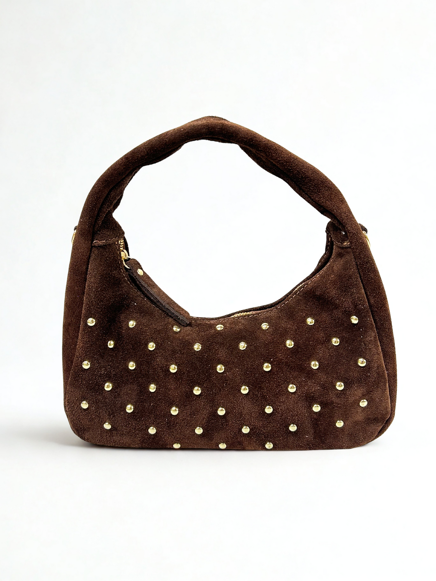 BOLSO DE MANO PIEL TACHUELAS BROWN