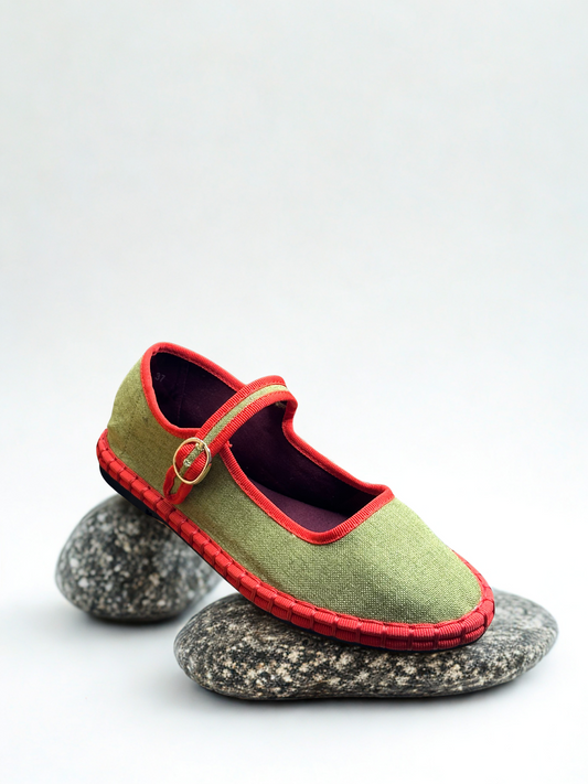 MERCEDITAS TAMARA TEXTIL GRASS GREEN/RED