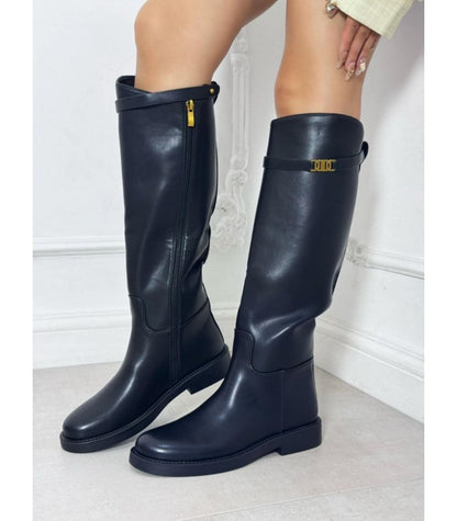 BOTA RENATA ALTA SUELA PLANA NEGRA