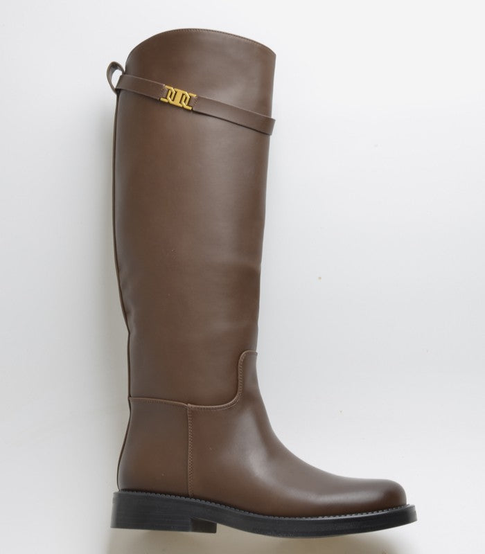 BOTA RENATA ALTA SUELA PLANA MARRÓN