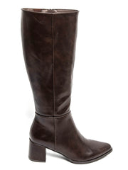 BOTA CLARA ALTA TACÓN MARRÓN