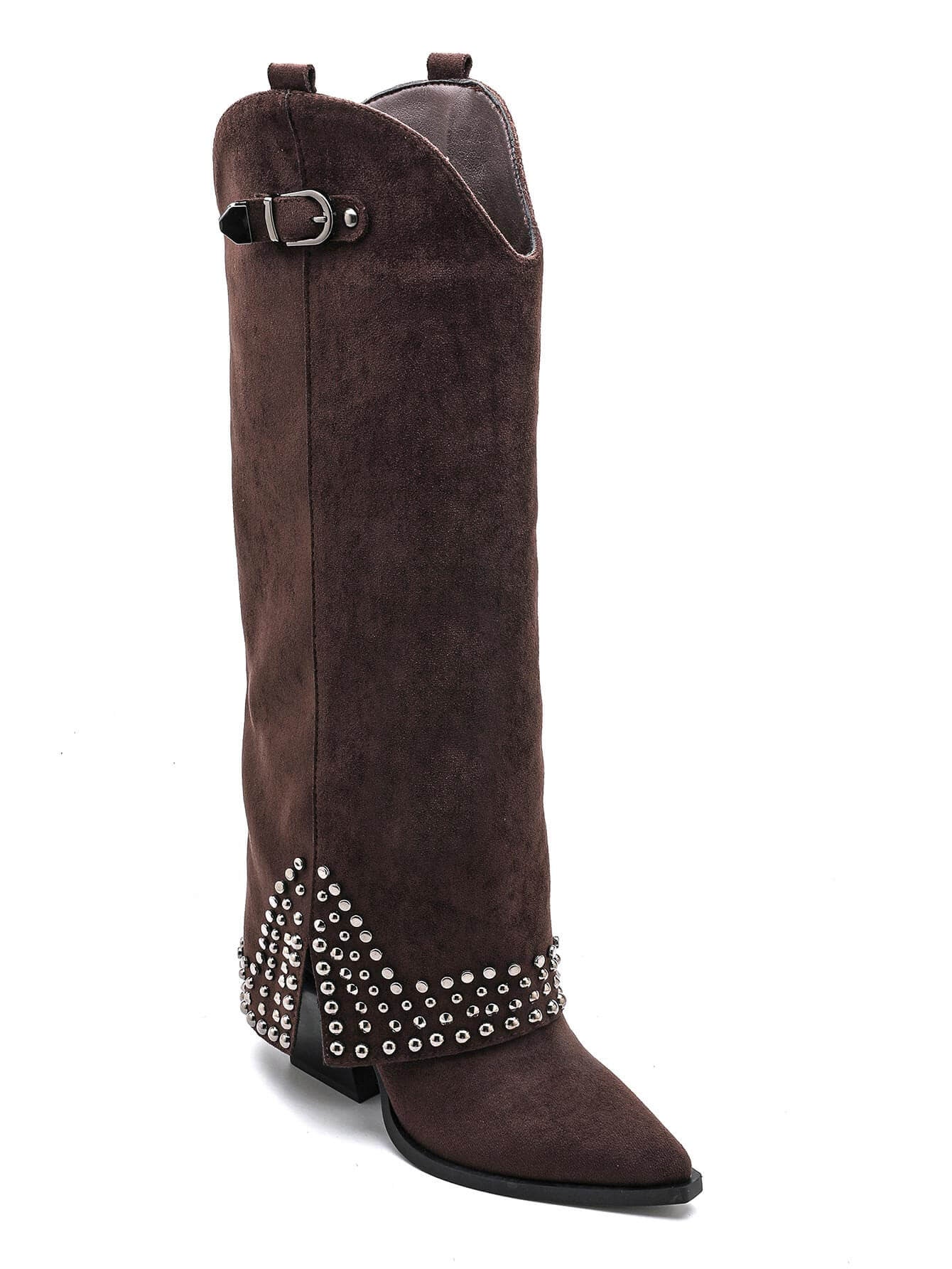 BOTA TERESA ALTA POLAINA TACHUELAS CHOCOLATE