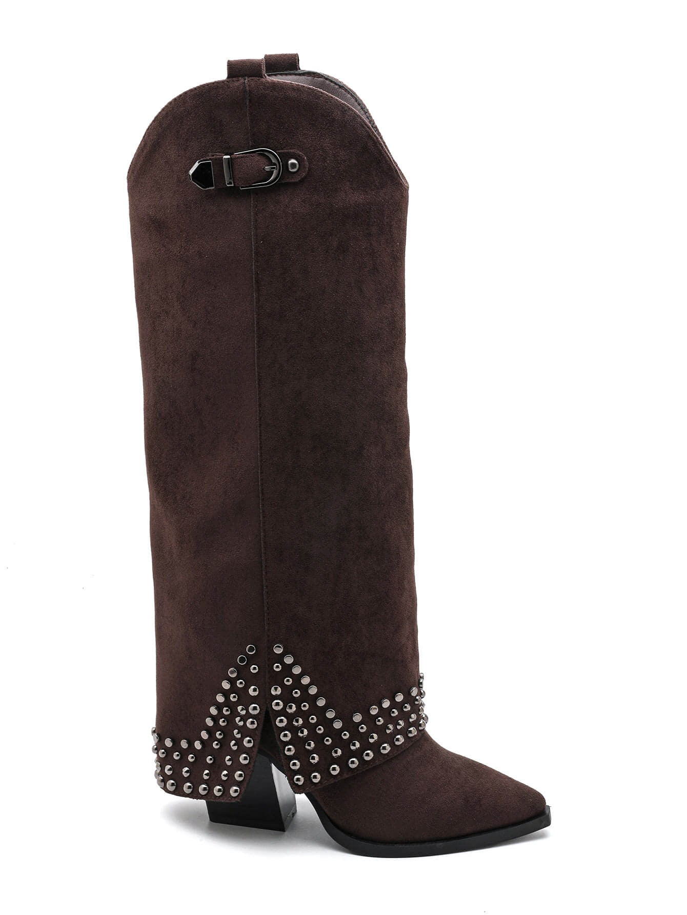 BOTA TERESA ALTA POLAINA TACHUELAS CHOCOLATE