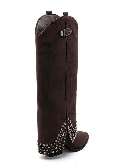 BOTA TERESA ALTA POLAINA TACHUELAS CHOCOLATE