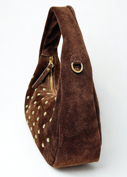 BOLSO DE MANO PIEL TACHUELAS BROWN