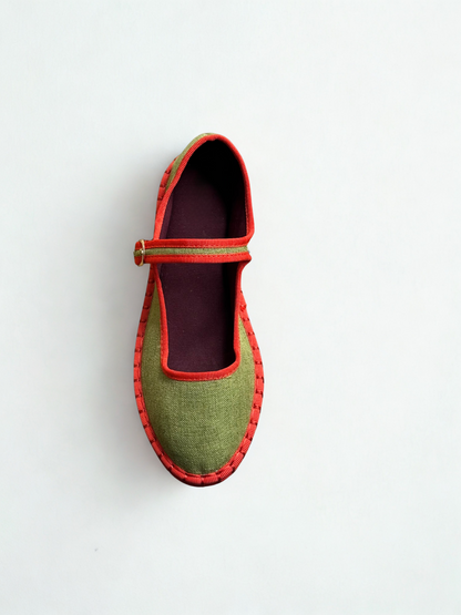 MERCEDITAS TAMARA TEXTIL GRASS GREEN/RED