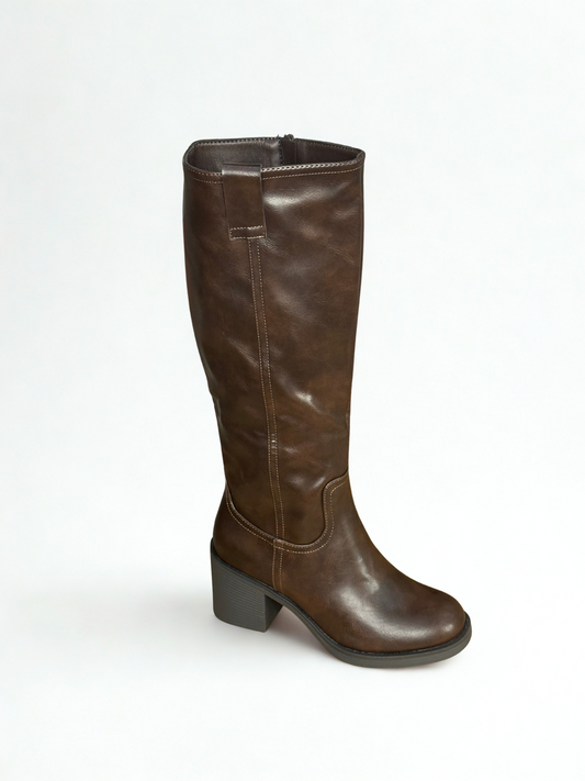 BOTA LUNA ALTA TACÓN CHOCOLATE