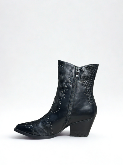 BOTÍN AURORA SERPIENTE TACHUELAS NEGRO